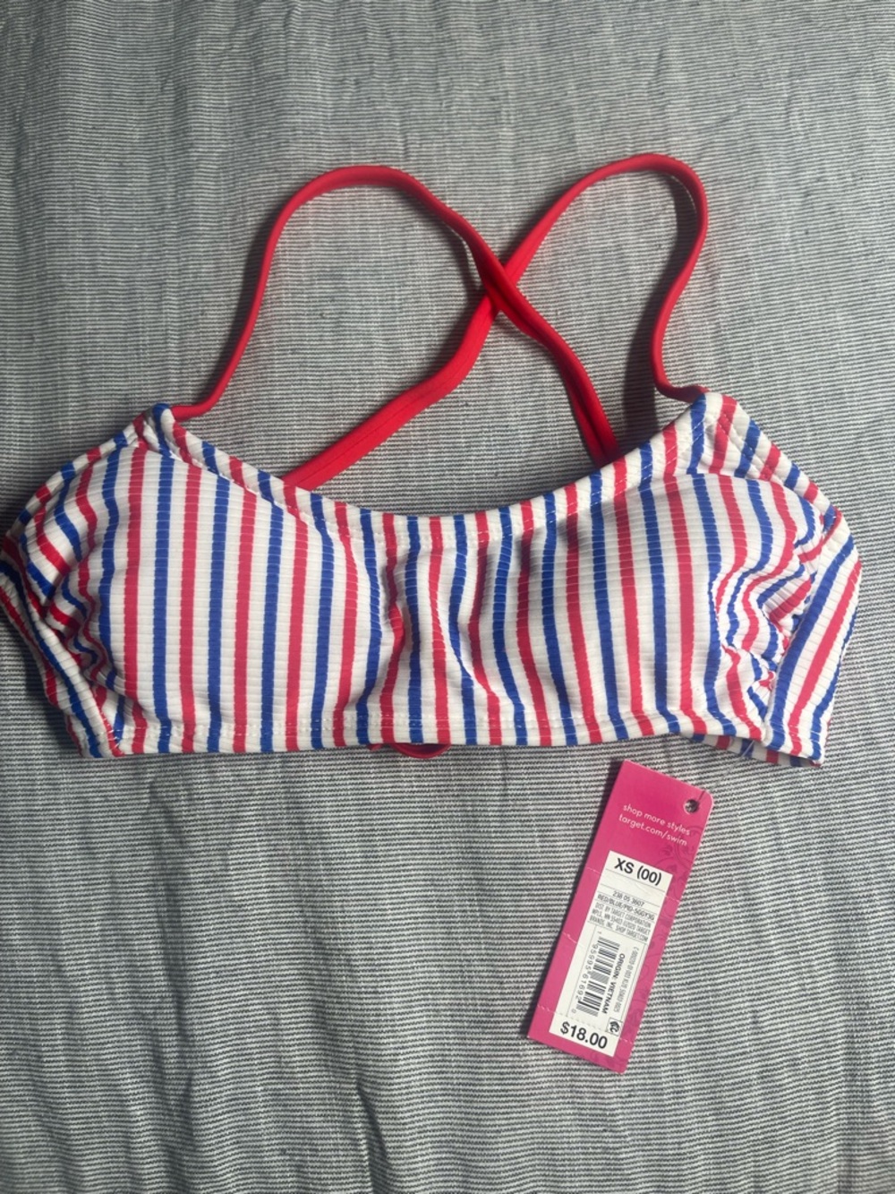 Juniors Striped Red, White & Blue Bikini Top XS
